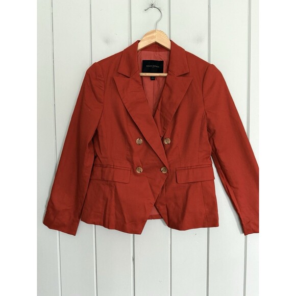 Banana Republic Blazer XS Petite Double Breasted Linen Blend Red Orange Pockets - Picture 1 of 7